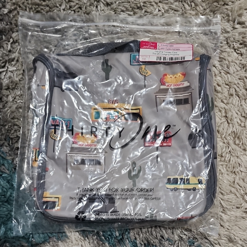 Gray Travel Bag with Fun Camping Print
